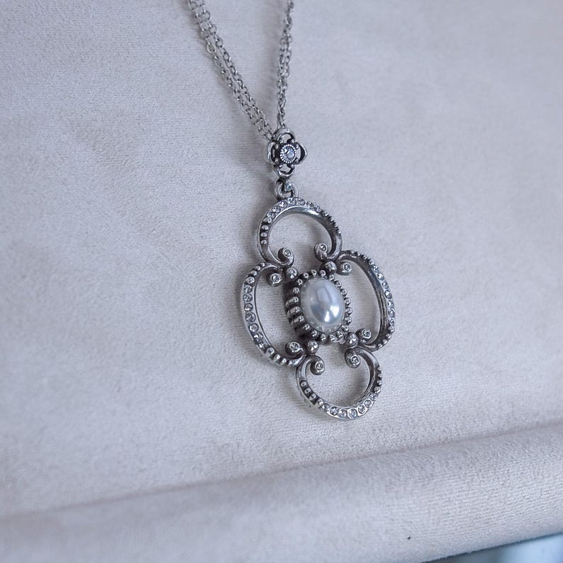Brighton Bellissima Pendant Necklace Faux Pearls Small Crystals Retired Design image 6