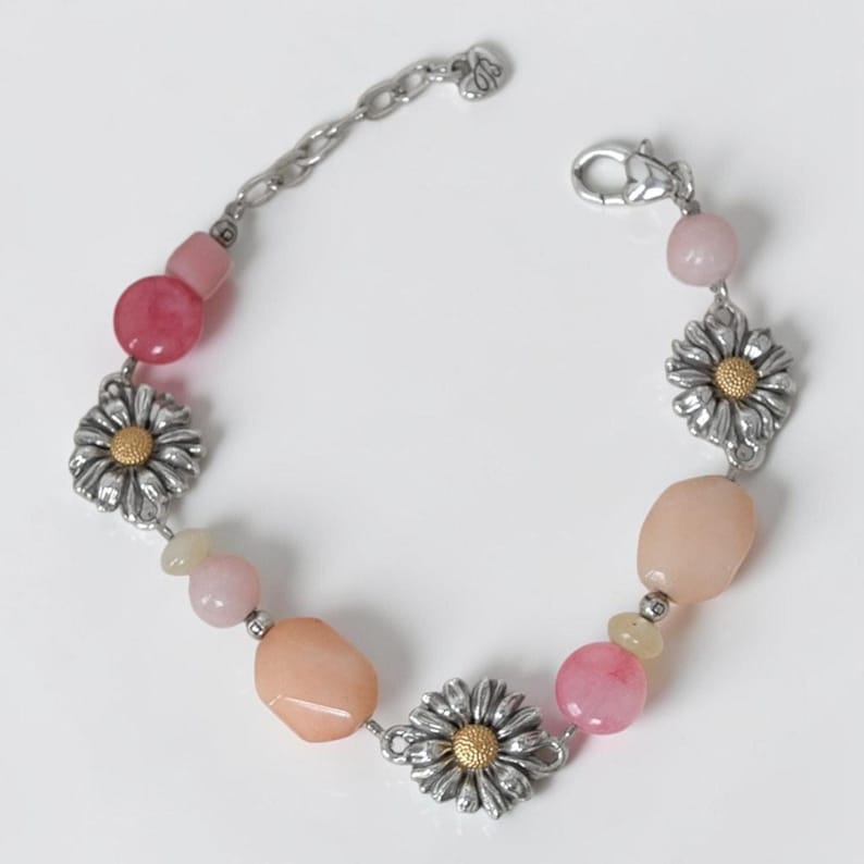 Brighton Paradise tuinarmband Daisy Charms roze stenen kralen zilver gepensioneerd afbeelding 1