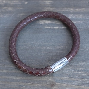 Brighton Woodstock Braun Leder Bettelarmband Schlangenhaut Magnetverschluss 20 cm