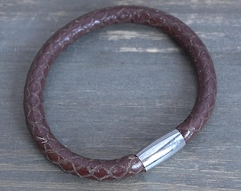 Brighton Woodstock Braun Leder Bettelarmband Schlangenhaut Magnetverschluss 20 cm