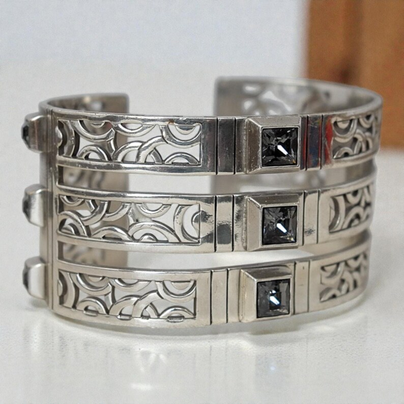 Brighton Bloc Haus Wide Cuff Bangle Bracelet Crystal Architectural 1.5 Inch image 2