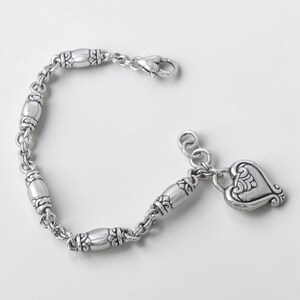 Vintage Brighton Blaire Brushed Silver Barrel Link Bracelet Dangling Heart Charm image 6