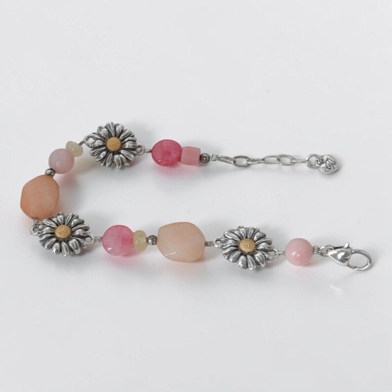 Brighton Paradise tuinarmband Daisy Charms roze stenen kralen zilver gepensioneerd afbeelding 3