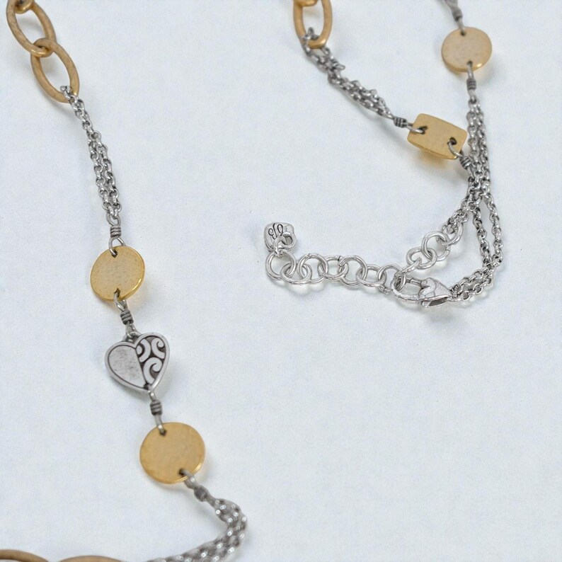 Brighton Look Of Love Long Chain Necklace Two Tone Gold Silver Art Deco Retired image 5