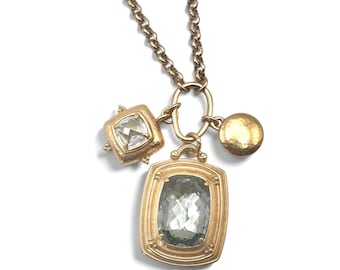 Brighton Peaceful Presence Necklace Gold Tone Smoky Crystal Long Pendant Retired