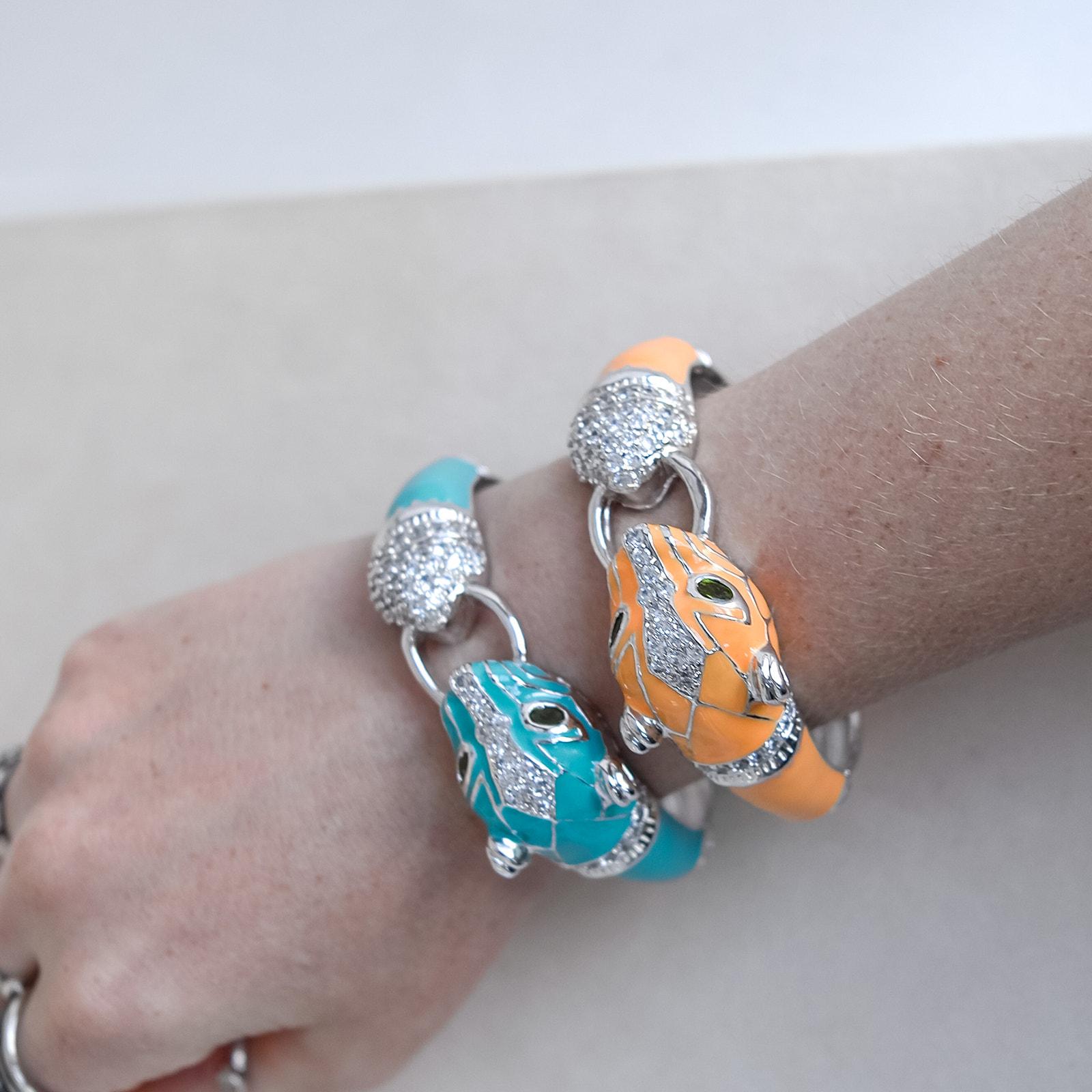 CINER（サイナー）　バングル パンサー ビンテージ Vintage NOIR Panther Clamper Bracelet: Blue Enamel, Rhinestone