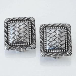 Vintage Brighton Rectangular Clip On Earrings Woven Pattern Silver Plated Rare image 1