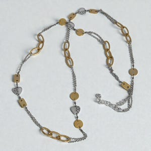 Brighton Look Of Love Long Chain Necklace Two Tone Gold Silver Art Deco Retired image 1