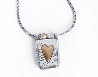 Brighton Remember Your Heart Necklace Two-Tone Silver Gold 16-18" New with Tags