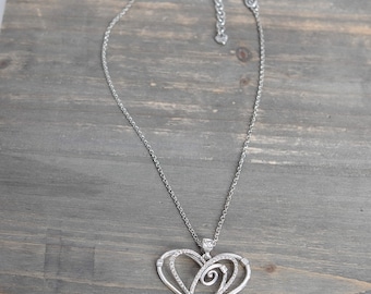 Brighton Celestia Love Heart Pendant Necklace Silver Plated with Crystals 16-18&quot;