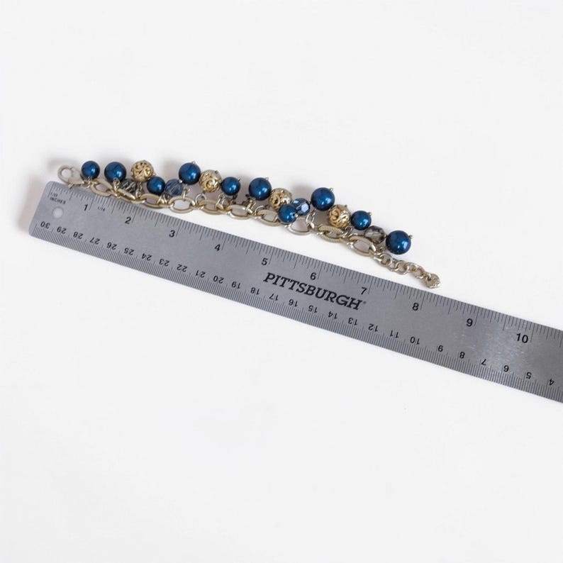 Brighton Contempo Chic Beaded Bracelet Dark Blue Pearlescent Gold Plated Retired image 4