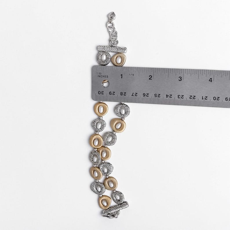 Brighton Satori Retired Two Tone Pearl Two Strand Bracelet Gold Silver Plated image 4