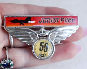 Vintage Junior Pilot Wing Badge Pin 50 Years USAF Military Collectible Wings