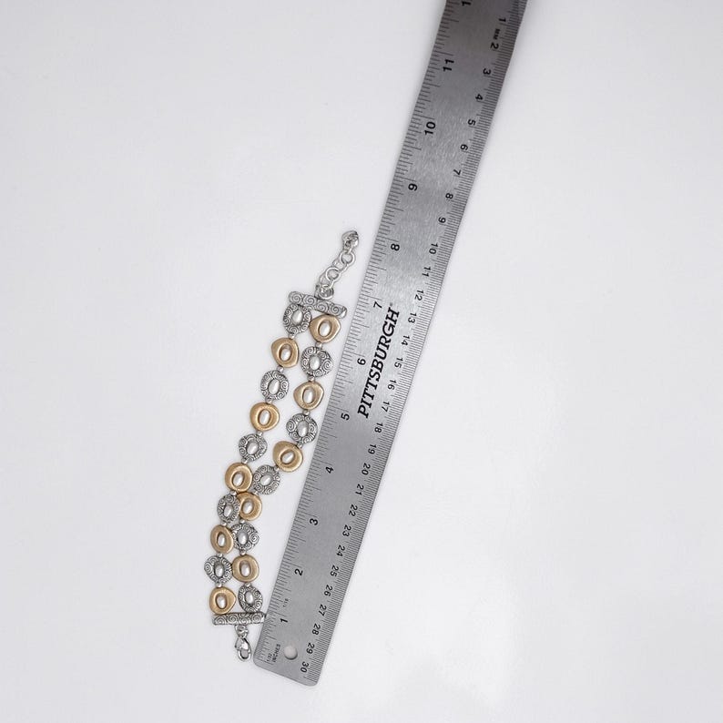 Brighton Satori Retired Two Tone Pearl Two Strand Bracelet Gold Silver Plated image 5