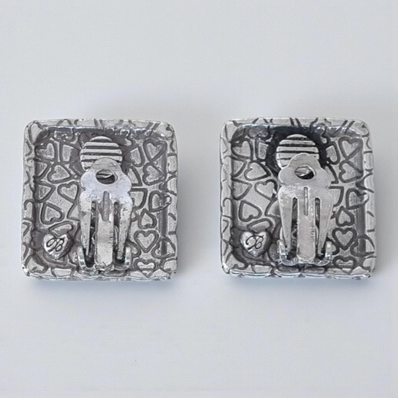 Vintage Brighton Rectangular Clip On Earrings Woven Pattern Silver Plated Rare image 6