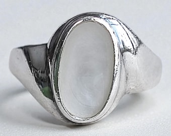 Vintage Sterling Silver 925 Abalone Shell Inlay Ring Size 10 Iridescent Boho
