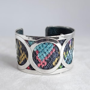 Brighton Christo Bracelet Leather Insert Silver Plated Retired 1.5" Rare 3 Way Gift Bold Style for Brighton Lovers Jewelry