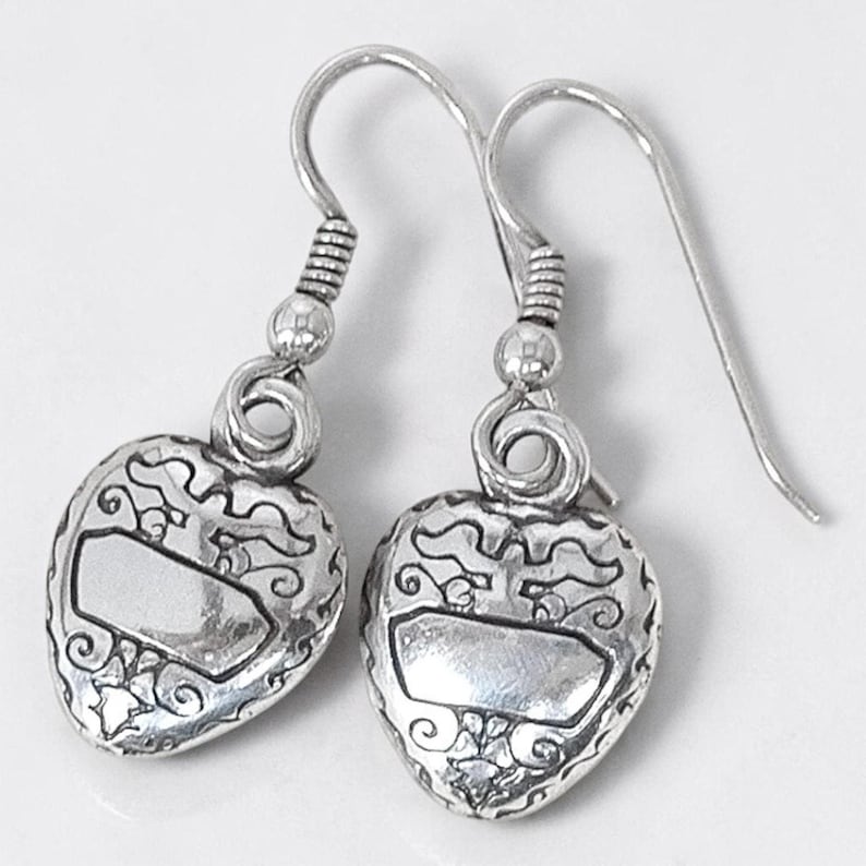 Vintage Brighton Heart Dangle Earrings French Hook Silver Plated Retired image 1