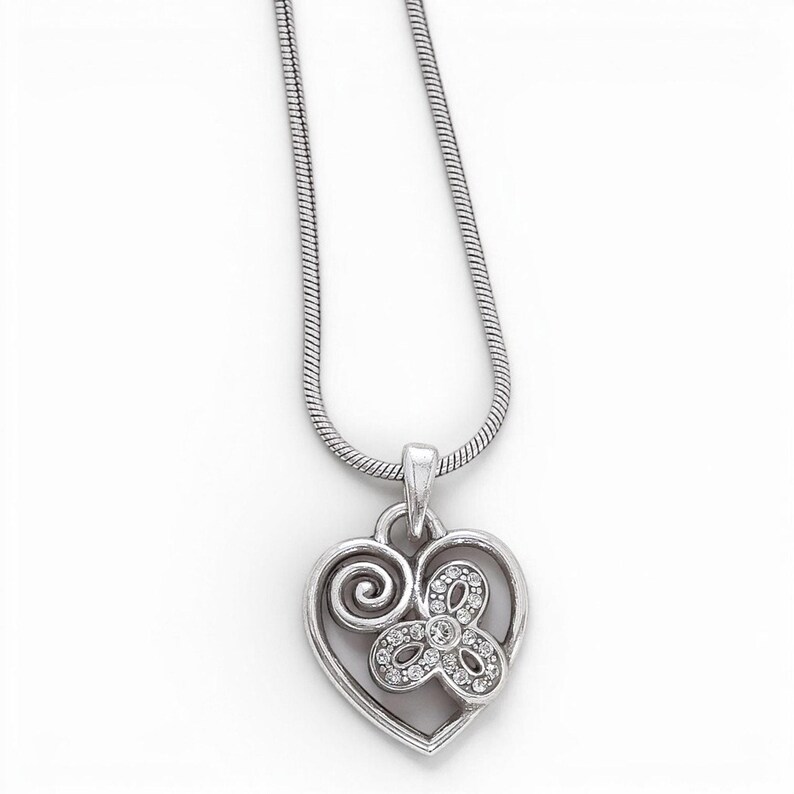 Brighton Cupids Heart Pendant Necklace Rhinestone Crystal Silver Plated NWT image 3