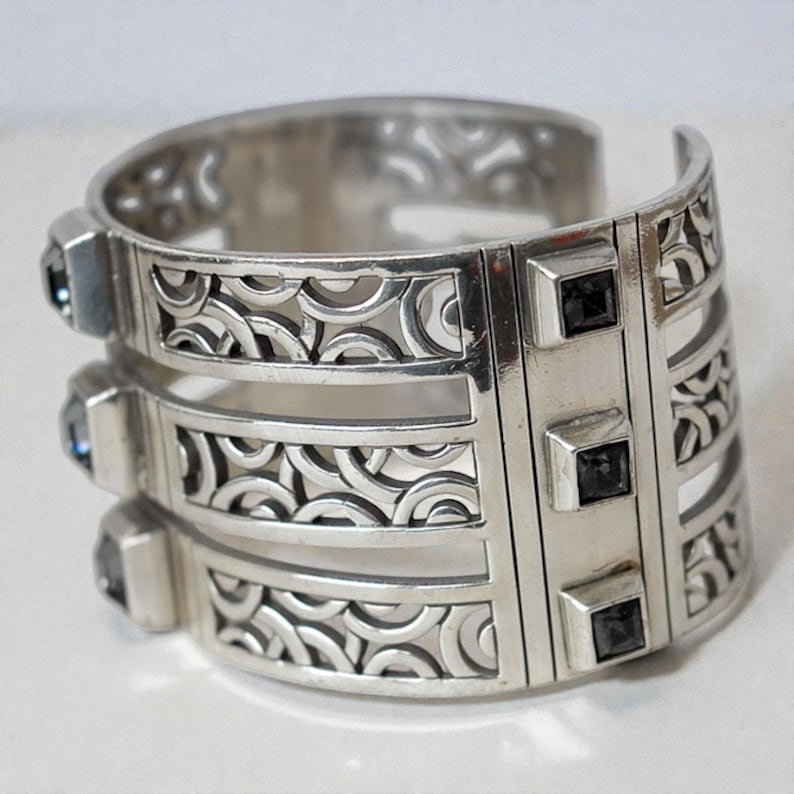 Brighton Bloc Haus Wide Cuff Bangle Bracelet Crystal Architectural 1.5 Inch image 3