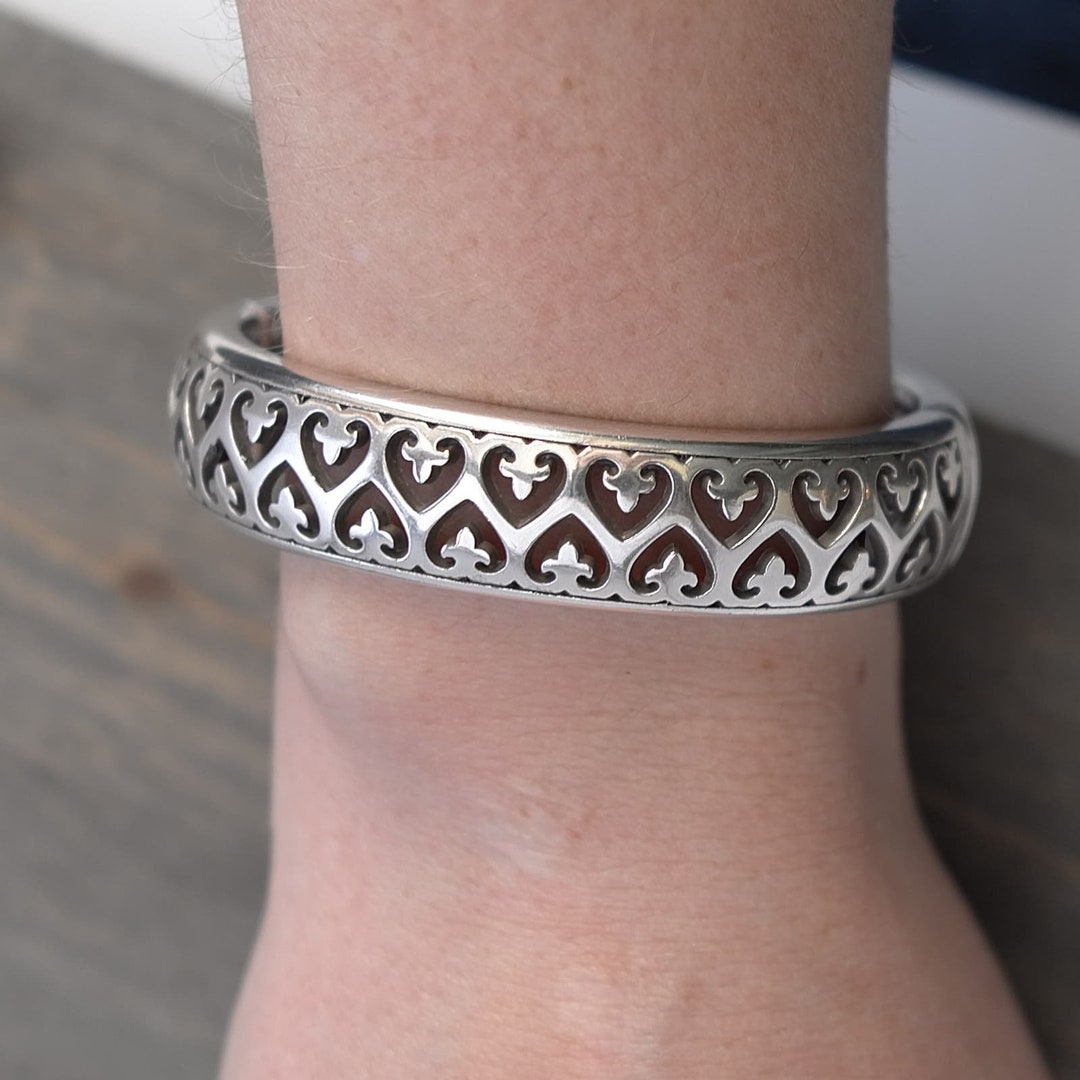 Brighton Hinged Bangle Bracelet Open Hearts Cutouts Magnetic Silver ...
