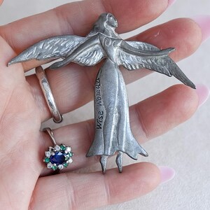 Vintage Wise Woman Engel Brosche Pin Silber Ton 9 &quot;Geschenk Sammlerstück