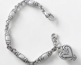 Vintage Brighton Blaire gebürstet Silber Barrel Link Armband baumelnden Herz Charme