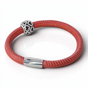 Brighton Woodstock Single Leather Bracelet Brick Orange Magnetic Heart Charm 8" image 1