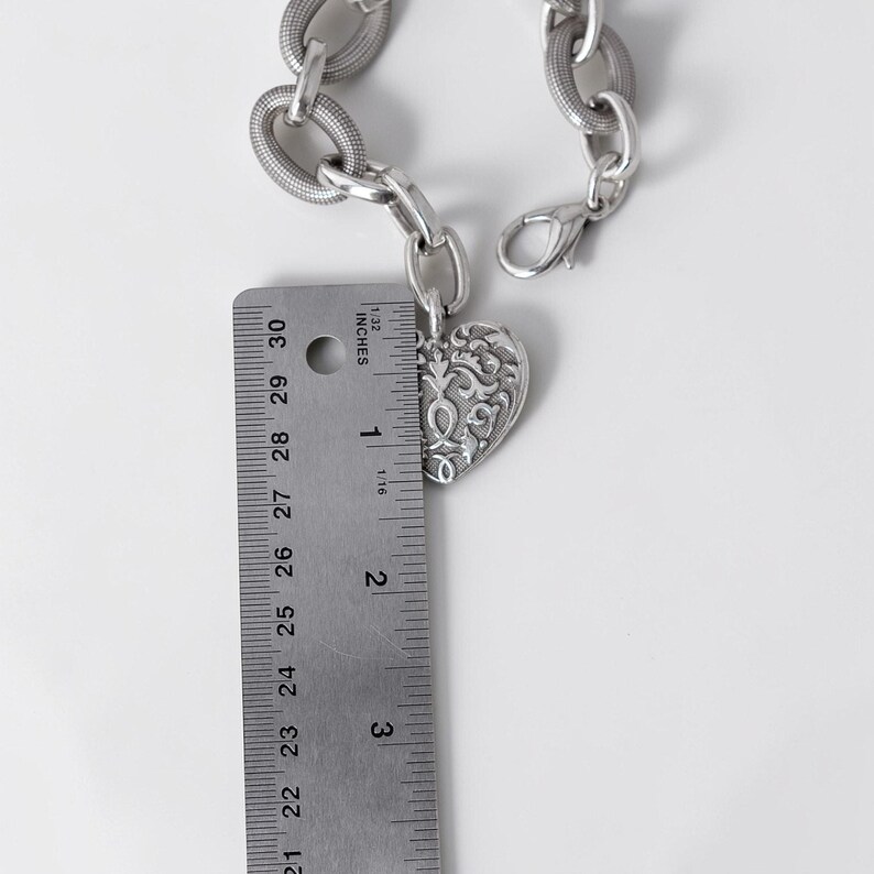 Brighton Cordoba Chunky Heart Charm Bracelet Textured Chain Links 8 Inch image 6