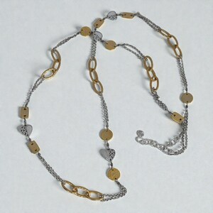 Brighton Look Of Love Long Chain Necklace Two Tone Gold Silver Art Deco Retired image 4