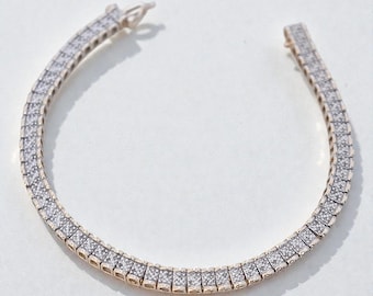 Vintage Gold Plated Sterling Silver Diamond Tennis Bracelet 7.75" Square Link