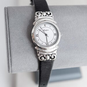 Brighton Lafayette Watch: Silver Plated, Black Leather Band  display picture 1