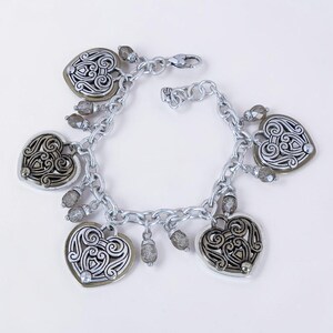 Brighton Loves Crest Charm Bracelet Crystal Beads Two Tone Bronze Silver Retired image 3