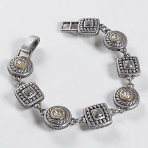 Brighton Heiress Two Tone Link Bracelet Gold Silver Rhinestone Crystal Retired image 3