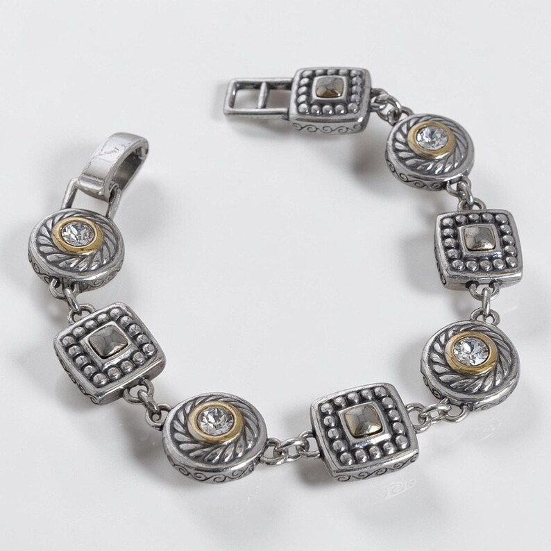 Brighton Heiress Two Tone Link Bracelet Gold Silver Rhinestone Crystal Retired image 3