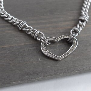 Brighton Urban Lights Curb Chain Necklace Chunky Heart Clasp with Crystals 18 zdjęcie 4