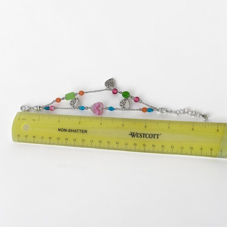 Brighton Deco Bright Double Chain Bracelet Pastel Art Glass Beads Heart Retired image 5