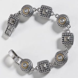 Brighton Heiress Two Tone Link Bracelet Gold Silver Rhinestone Crystal Retired image 2