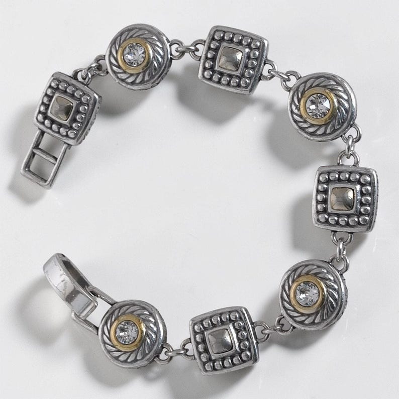 Brighton Heiress Two Tone Link Bracelet Gold Silver Rhinestone Crystal Retired image 2