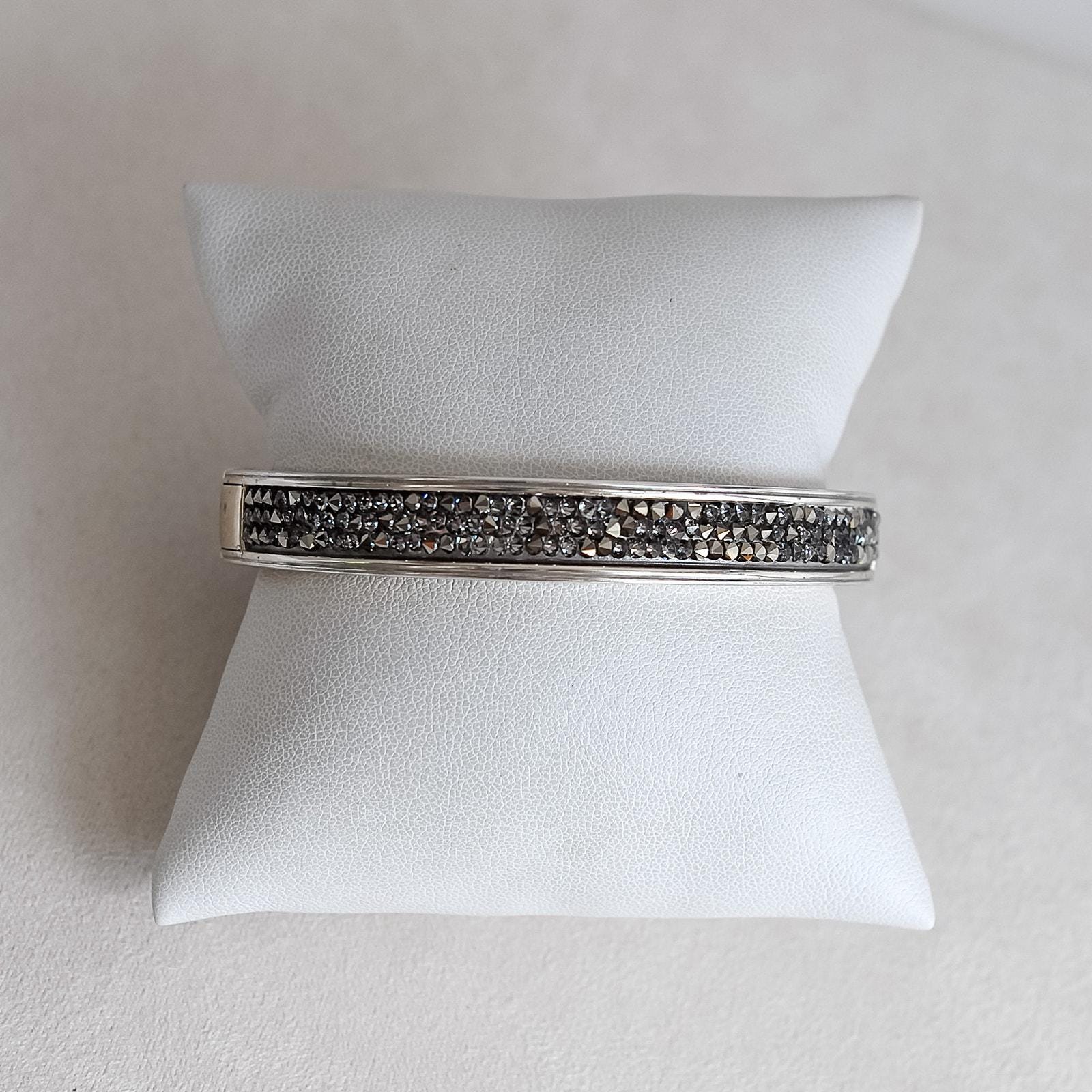 Brighton Crystal Rocks Hinged Bangle Bracelet Magnetic Silver Plated Retired