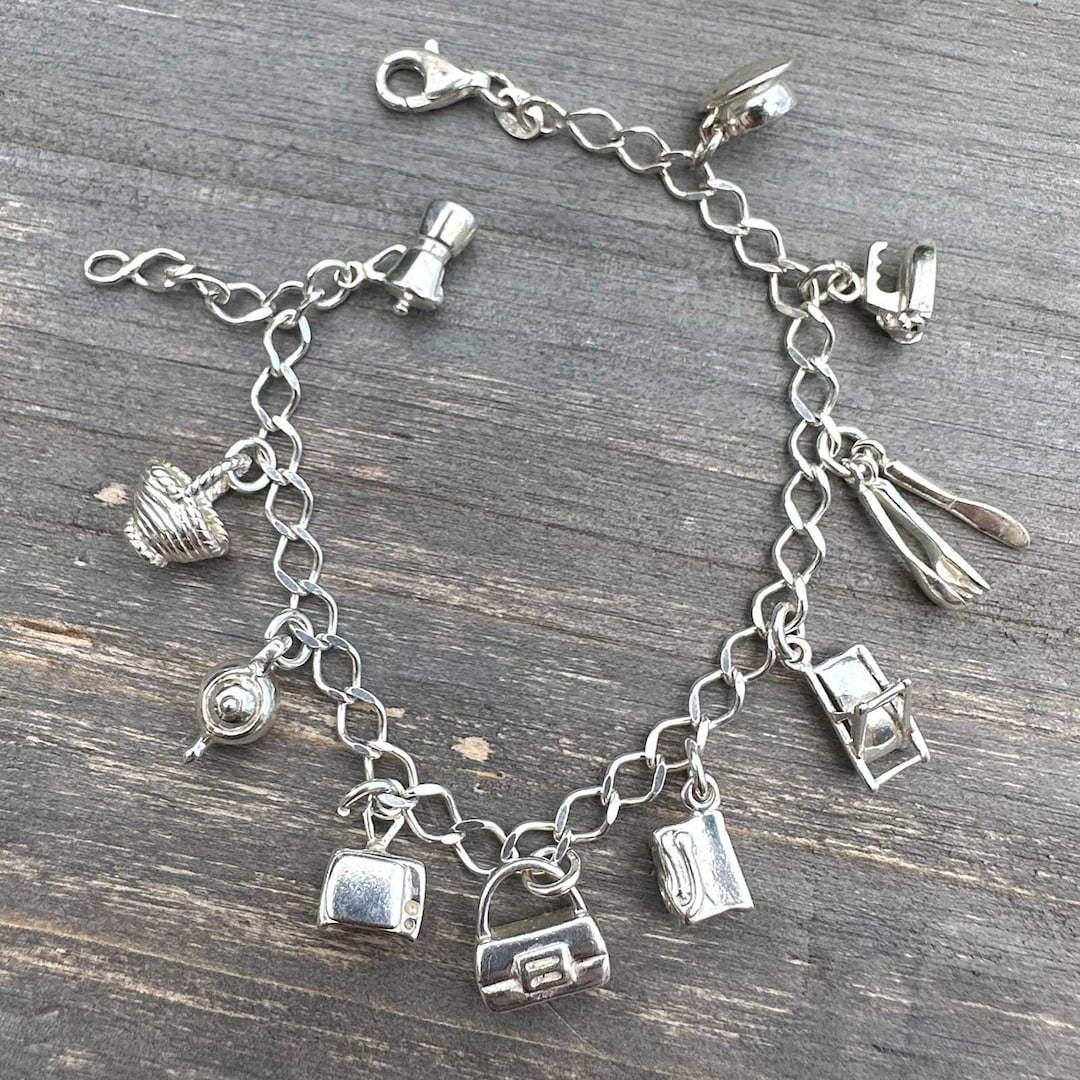 925 Sterling Silver Charm Bracelet 7 Housewife Home Etsy
