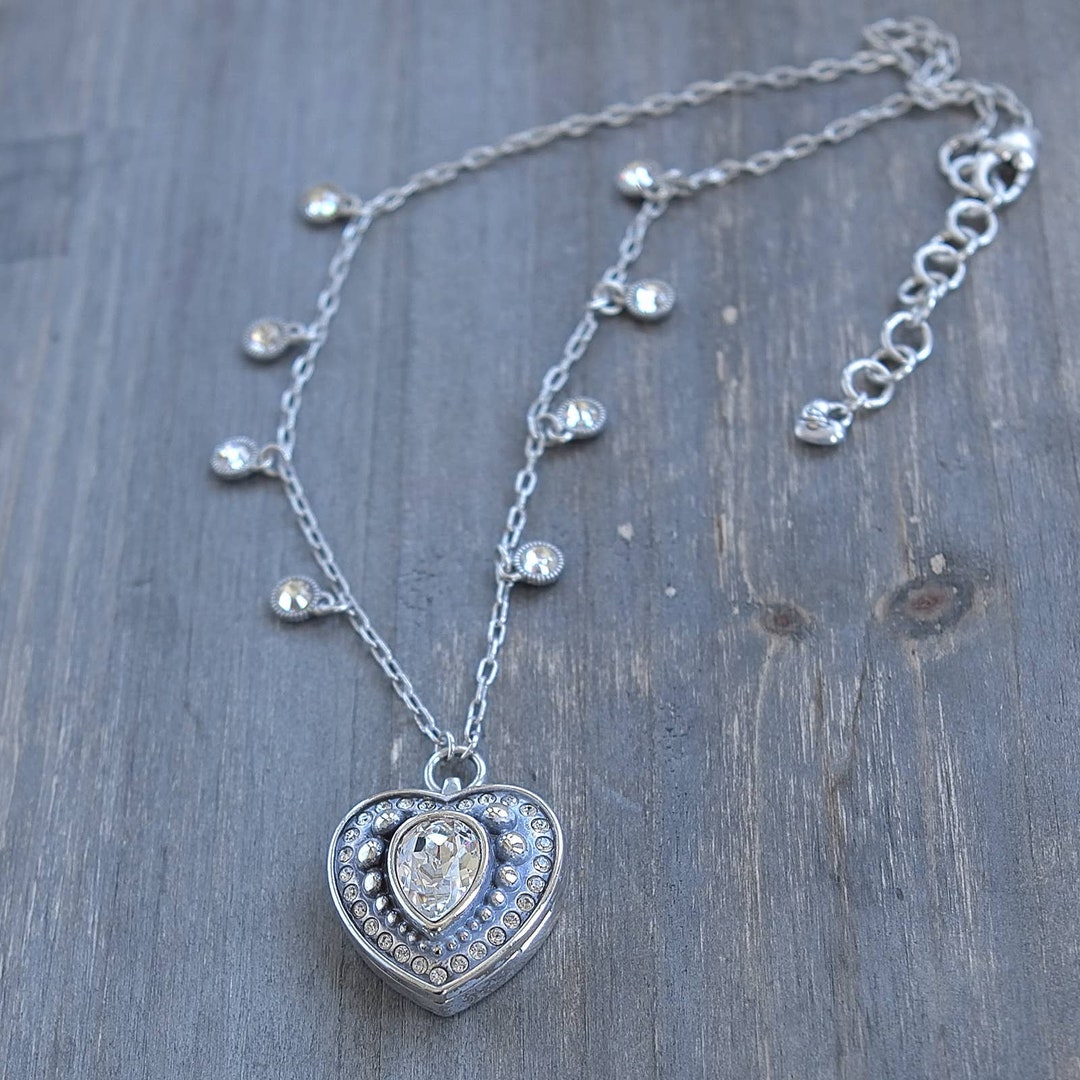 Brighton Heart Locket Necklace Silver Plate 20 Clear Etsy