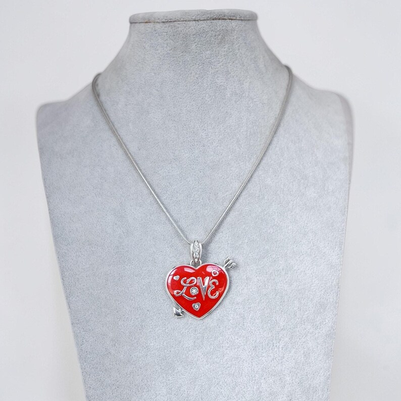 Brighton Love Heart Arrow Reversible Red Enamel Pendant Necklace 16-18 Inch image 2