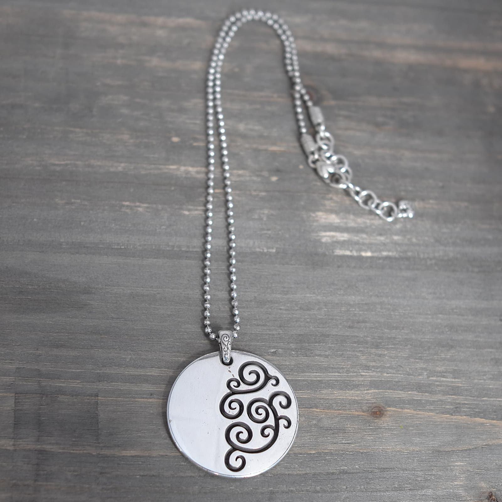 Brighton Pendant Necklace Circle Medallion Scrolled Ball Chain 