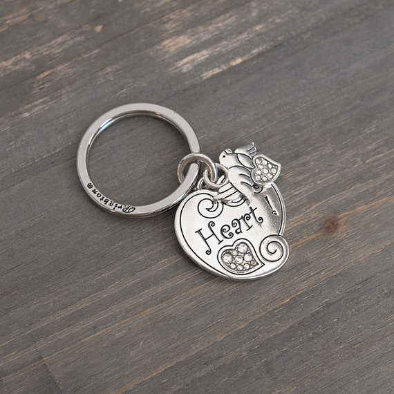 Brighton Keychain Key Ring Heart Shape Peace Dove… - image 1