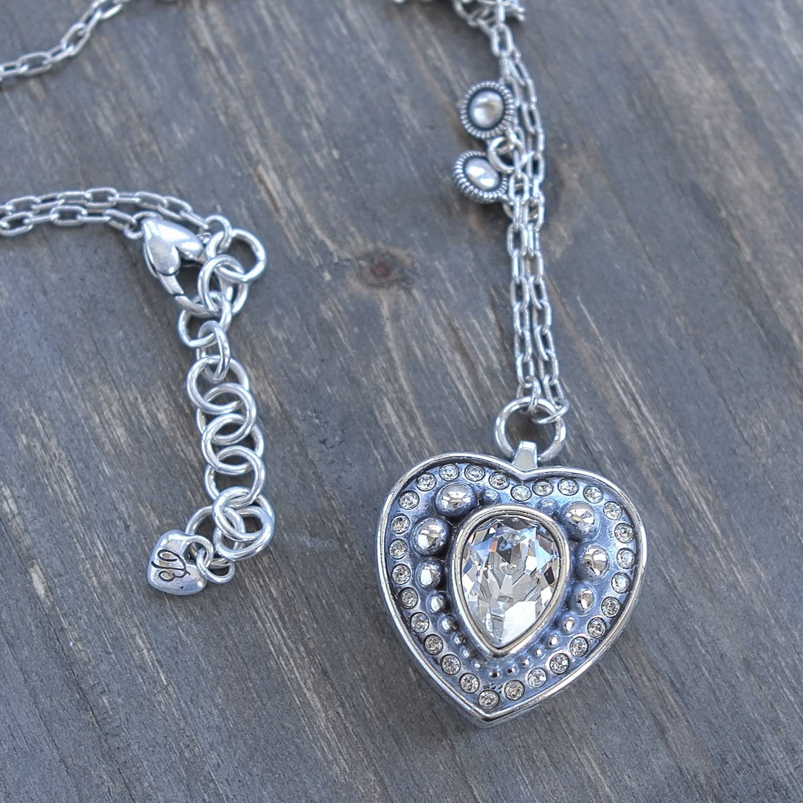 Brighton Heart Locket Necklace Silver Plate 20 Clear Etsy