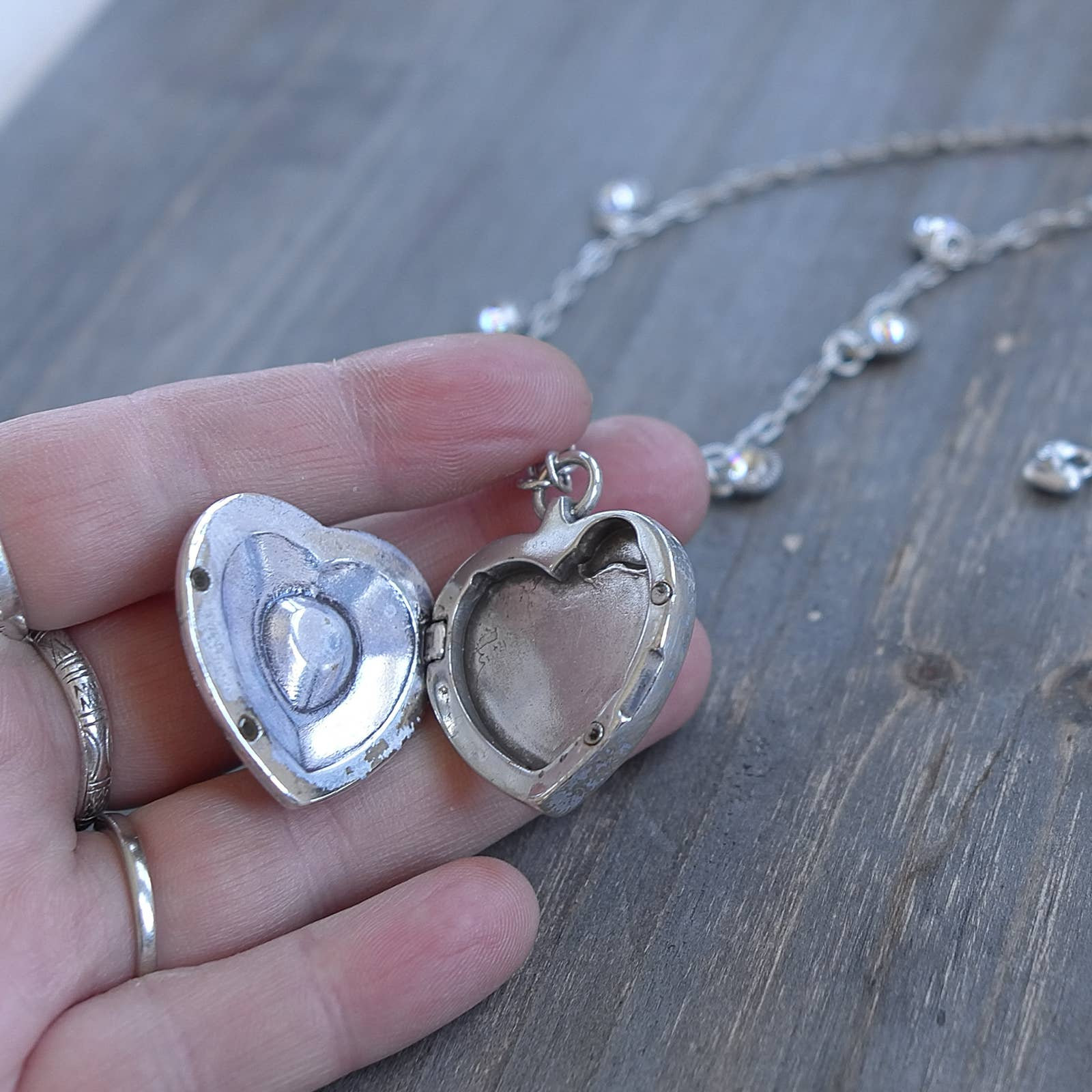 Brighton Heart Locket Necklace Silver Plate 20 Clear Etsy