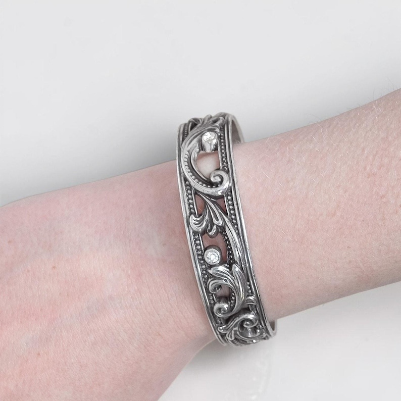 Vintage Brighton Le Louvre Bangle Bracelet Rhinestone Crystal Art Nouveau 2.5" image 5