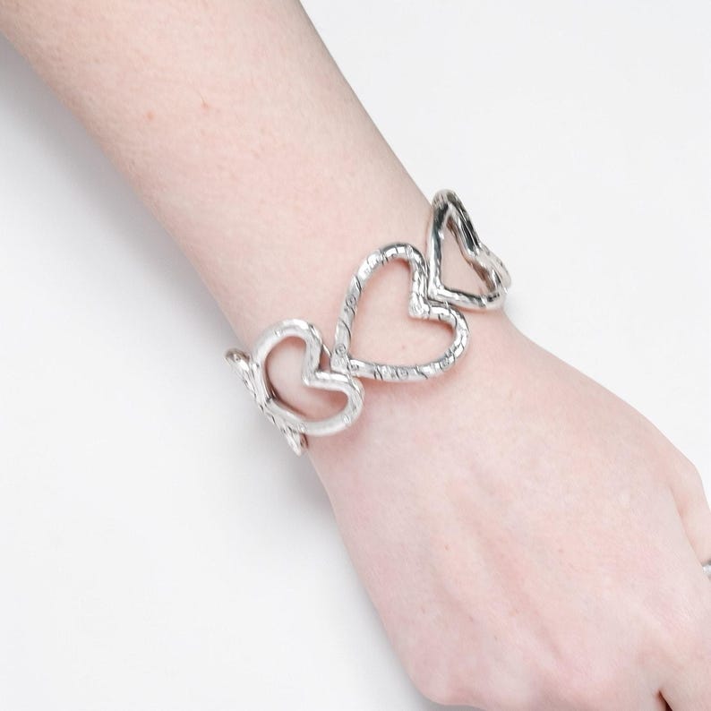 Brighton Open Hearts Retired Link Bracelet Etched Crystal Silver Plated image 3