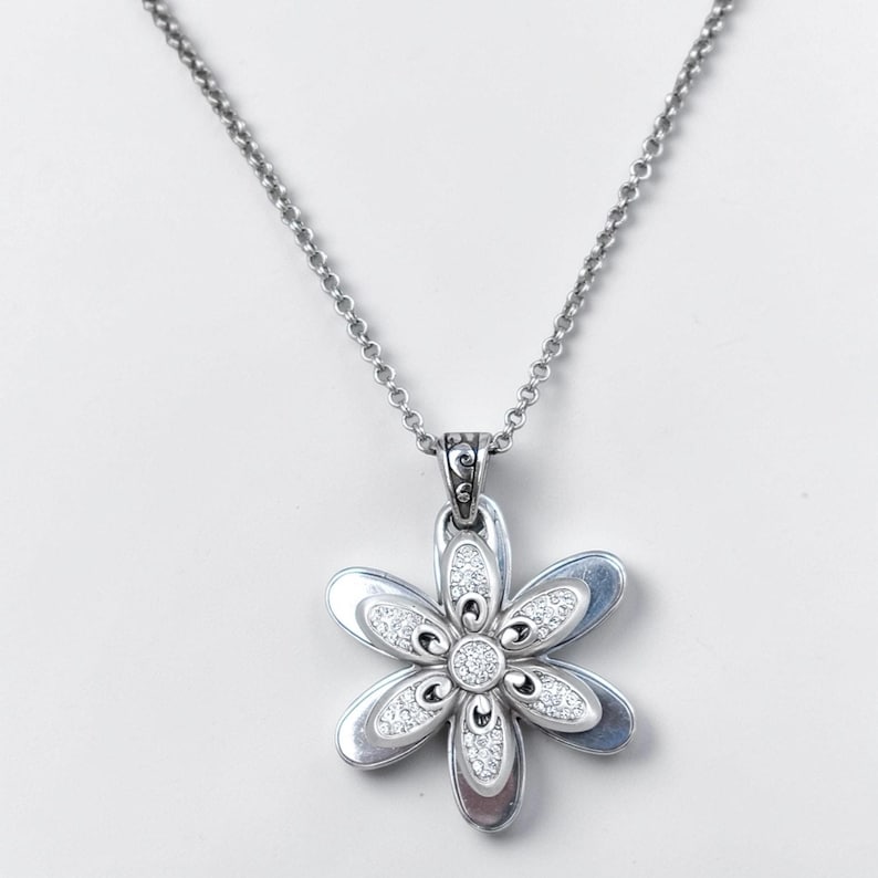 Brighton Dazzle Bloom dubbele madeliefje hanger ketting strass zilver Gepensioneerd afbeelding 1